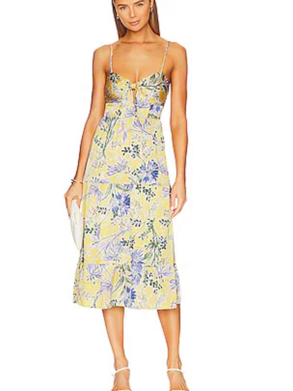 Revolve - heartloom - Floral Tie-Front Yellow Midi Dress